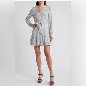 Paige Marlyn Paisley Long Sleeve Ruffle Hem Blue White Mini Dress Sz 2 NWT